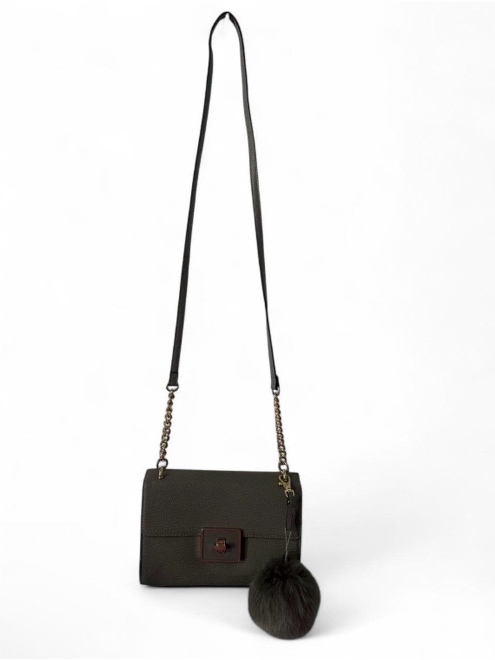 Gray Shoulder Bag with pom-pom